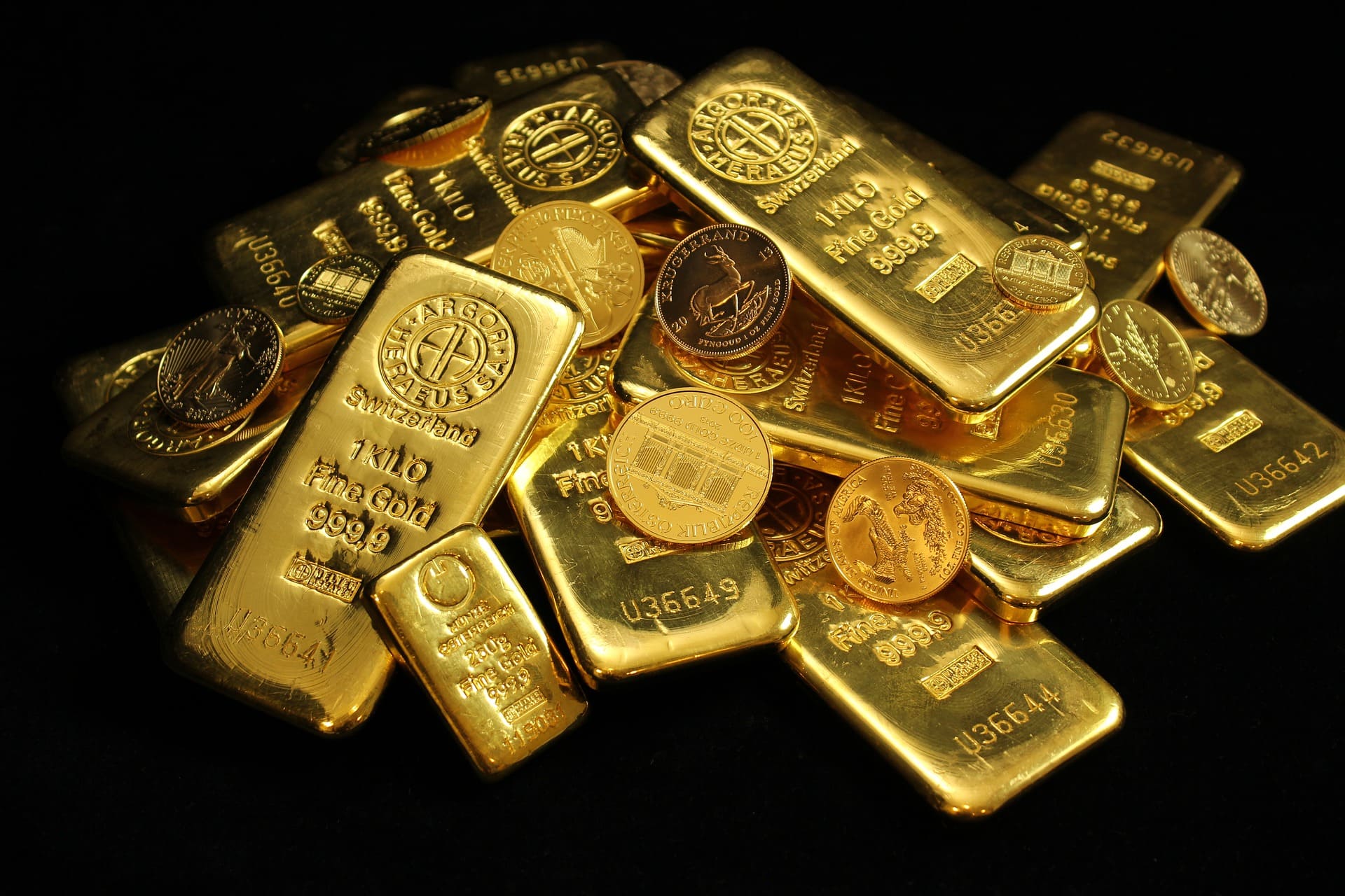 Gold bars and coins